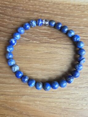 Blue Lapis Lazuli Beaded Stretch Bracelet - Handcrafted